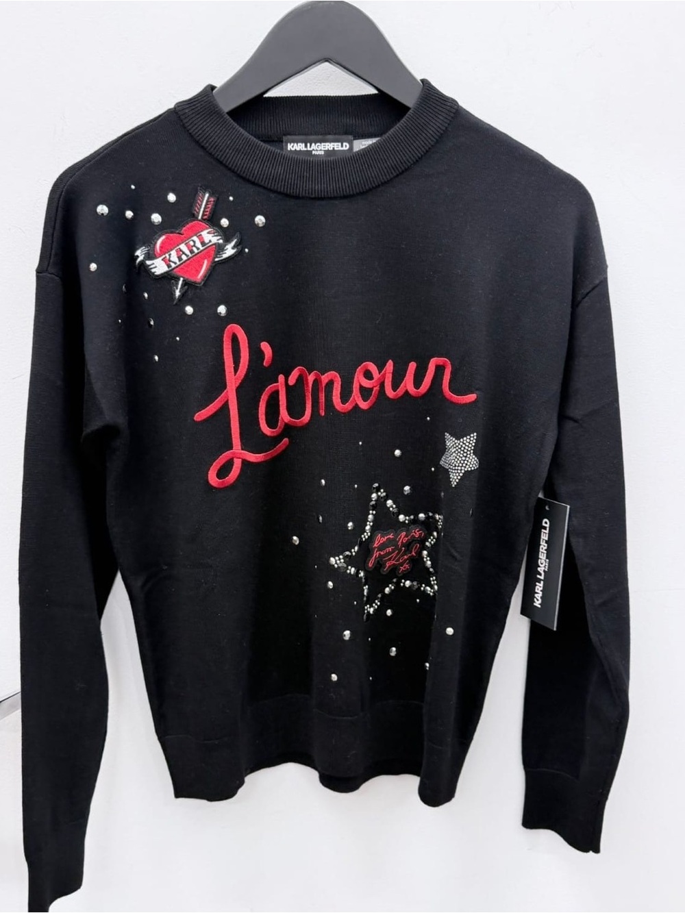 New Karl Lagerfeld Black 'L'amour' Graphic Sweater M
